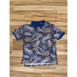 Robert Graham Mens XL Blue White Paisley Print Short Sleeve Polo Shirt